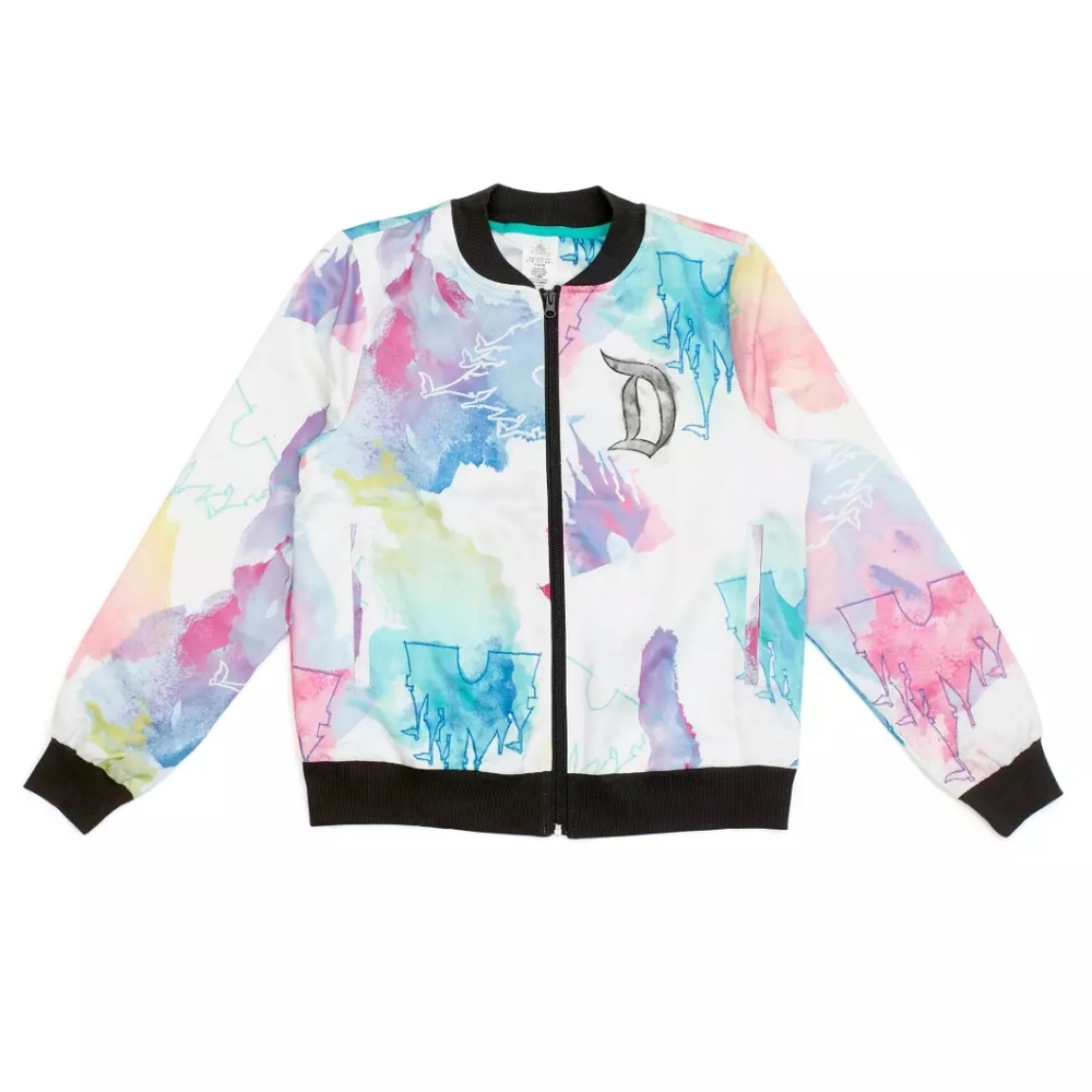 Satin Zip Up Retro Disney Logo Watercolour Lined Jacket Size XXL